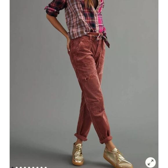 Pilcro Pants - Anthropologie Pilcro The Wanderer Corduroy Pants 26 Womens Sedona Red Distressed